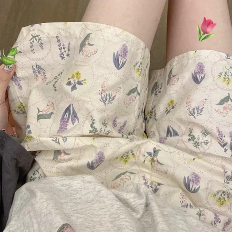【Cotton mỏng mùa hè】Đầm ngủ + quần mặc nhà ngắn cho nữ – Có thun lưng – Phong cách đơn giản thoải mái