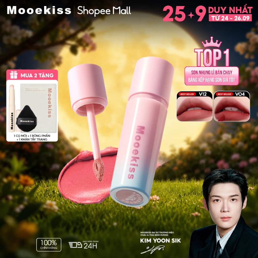 Son Mooekiss Velvet Lip Mud 3g, Lì Mịn Nhẹ Môi, Lâu Trôi, Tôn Da, Dòng Seaside