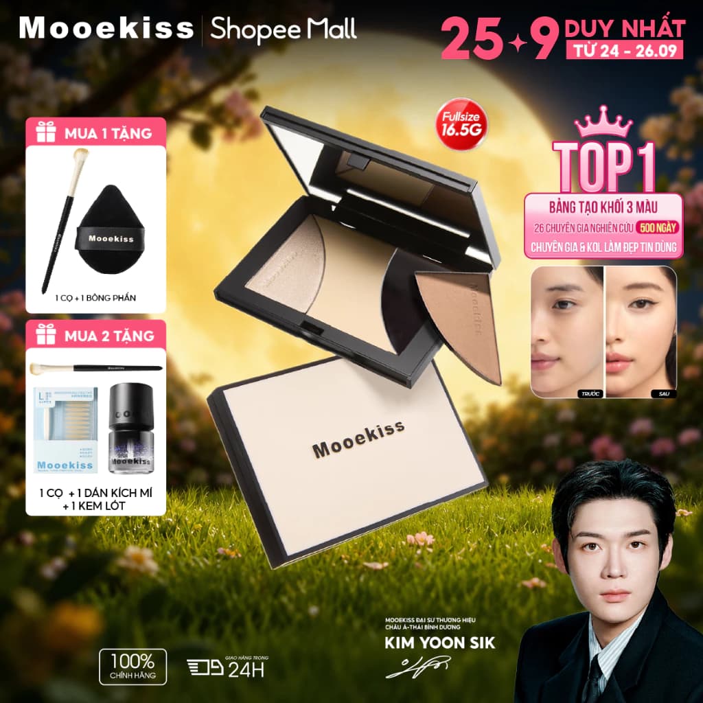 Bảng Tạo Khối Mooekiss, Contour & Highlight, Mịn Lì, Lâu Trôi, Chống Nước, Phù Hợp Mọi Tông Da 16.5g [KIM YOON SIK]