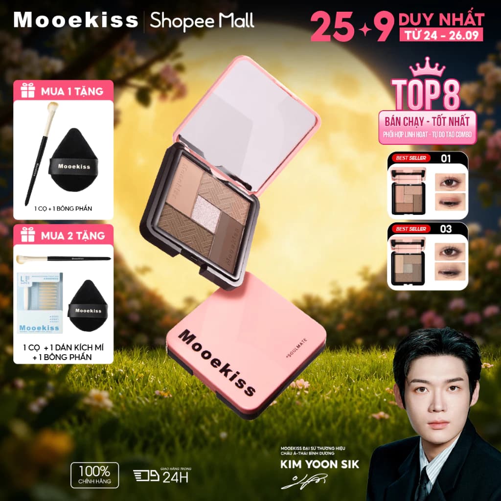 Bảng Phấn Mắt Mooekiss 5 Màu Tone Đất, Lì Mịn, Dễ Tán, Cho Người Mới, Thiết Kế Nam Châm 8.5g，Nhũ Lấp Lánh,Lì Mịn / Matte,Sắc Tố Cao,Bão Hòa Thấp
