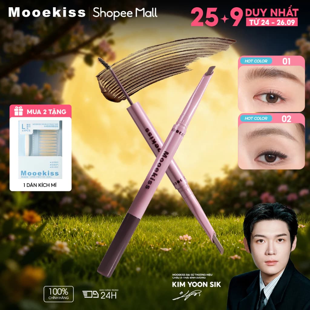 [KIM YOON SIK] Chì Kẻ Mày Mooekiss 2 Đầu, Chống Nước Mồ Hôi, Không Lem, Tạo Sợi Tự Nhiên, Dễ Dùng, Chống Nước, Chống Mồ Hôi, Không Lem, Tự Nhiên, Siêu Mảnh, Tạo Sợi