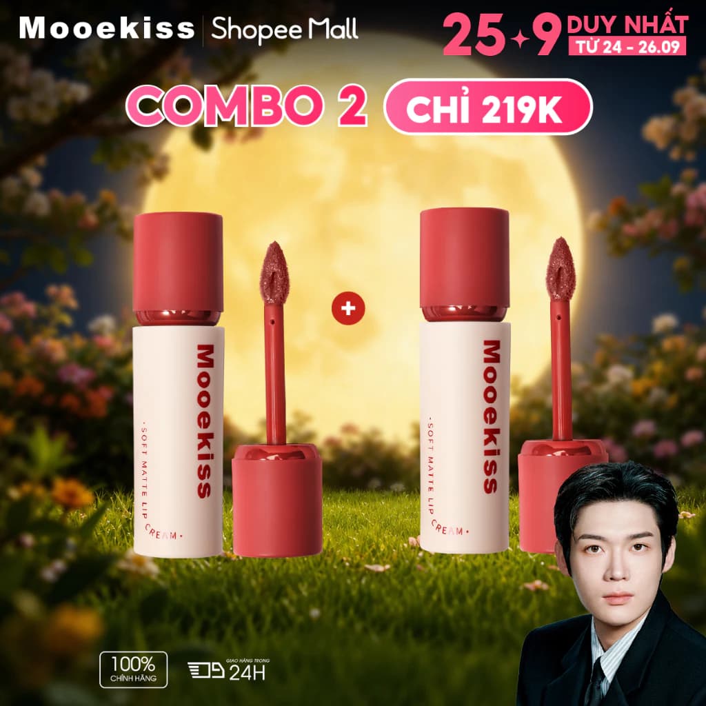 [KOL Combo 2] Combo 2 Son Lì Mooekiss, Chất Mờ Tự Nhiên, Mịn Nhẹ, Tôn Da, Lâu Trôi 3gx2