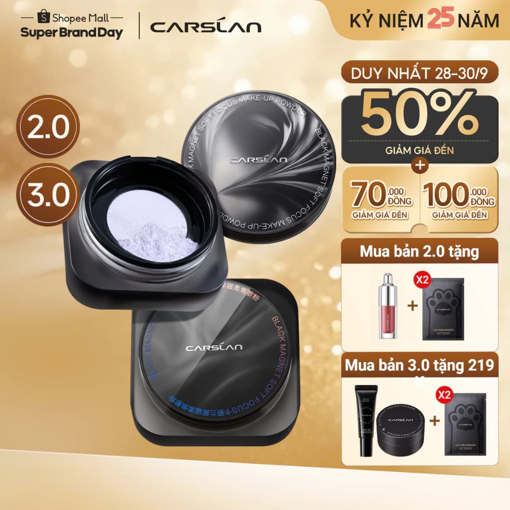 Phấn phủ bột Black Magnet 2.0&3.0 kiềm soát dầu suốt ngày dài nam châm màu đen Carslan 8g