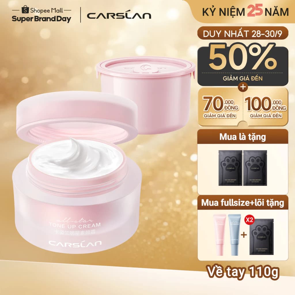 Kem nâng tông da Carslan kem lười trang điểm Kem lót che khuyết điểm hiệu quả Makeup nâng tông 50g