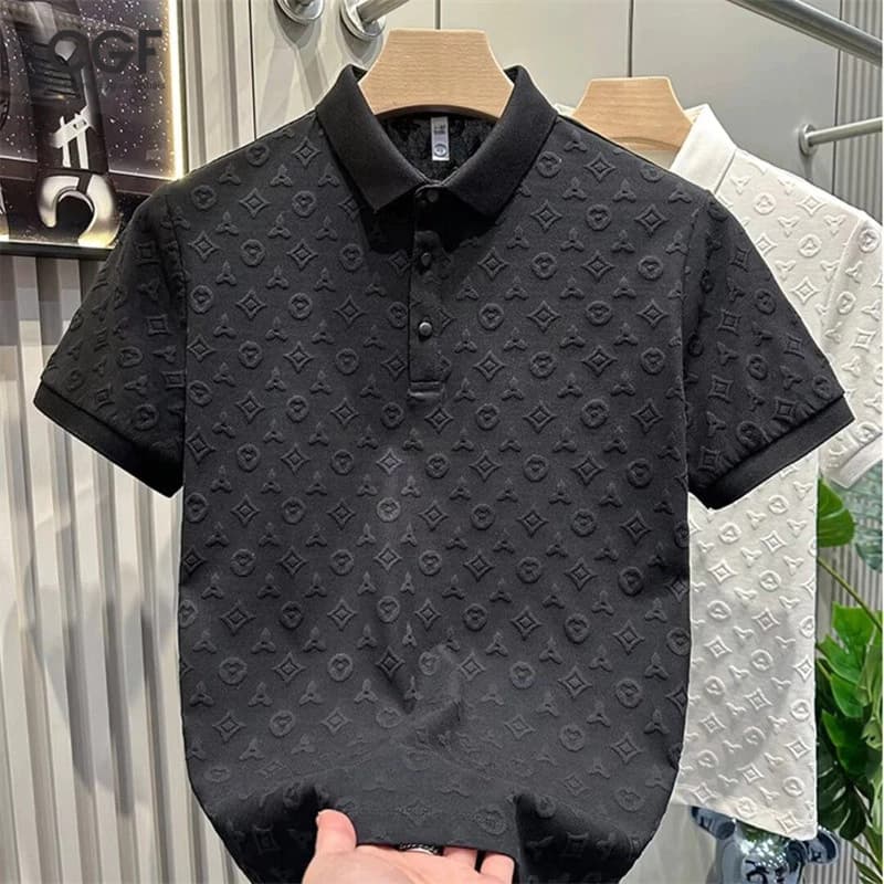 Áo polo giản dị đơn giản thời trang jacquard vừa vặn ve áo thun ngắn tay