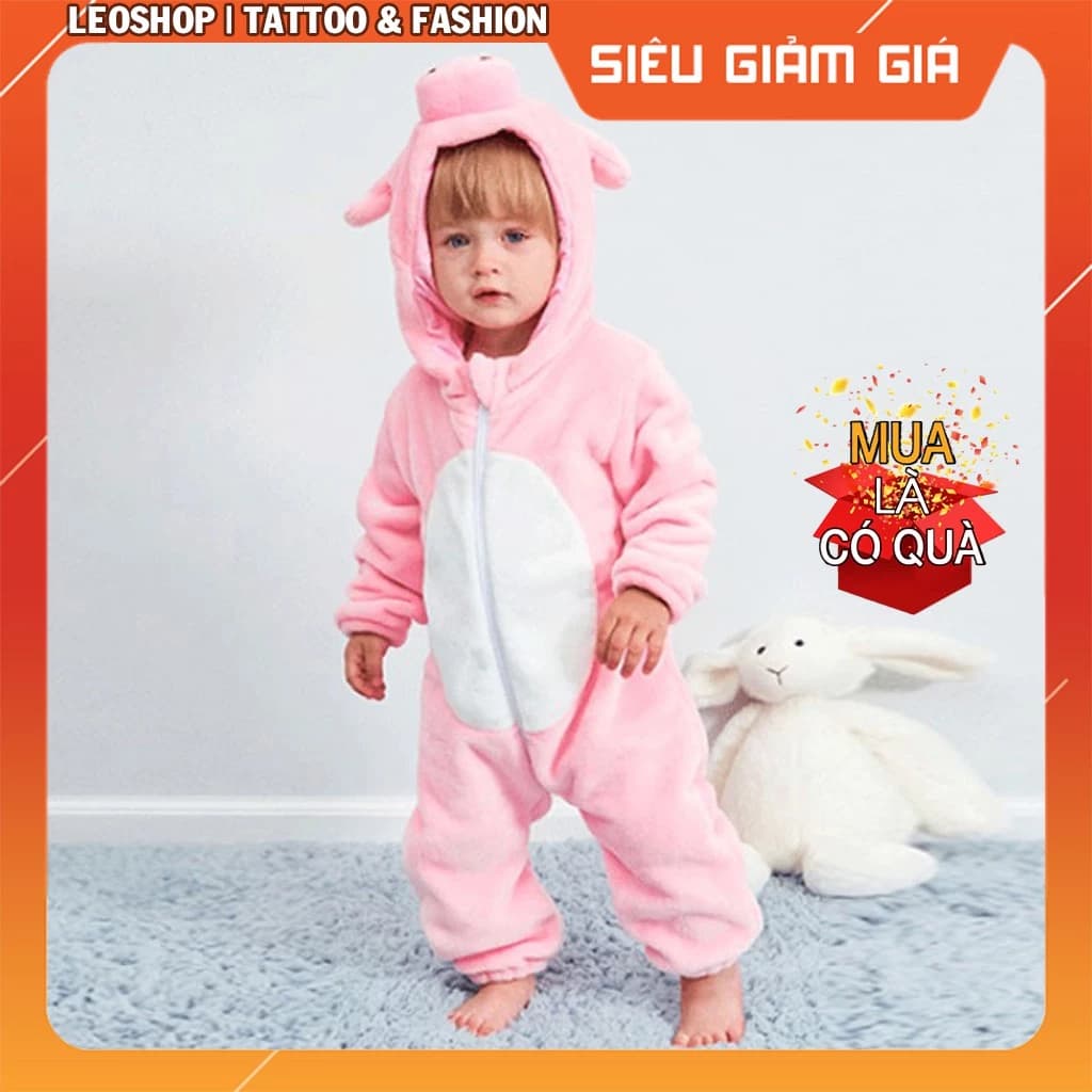 Bộ Đồ Thú Trẻ Sơ Sinh Con Heo - Chất Nhung Mịn Cao Cấp [FREESHIP]