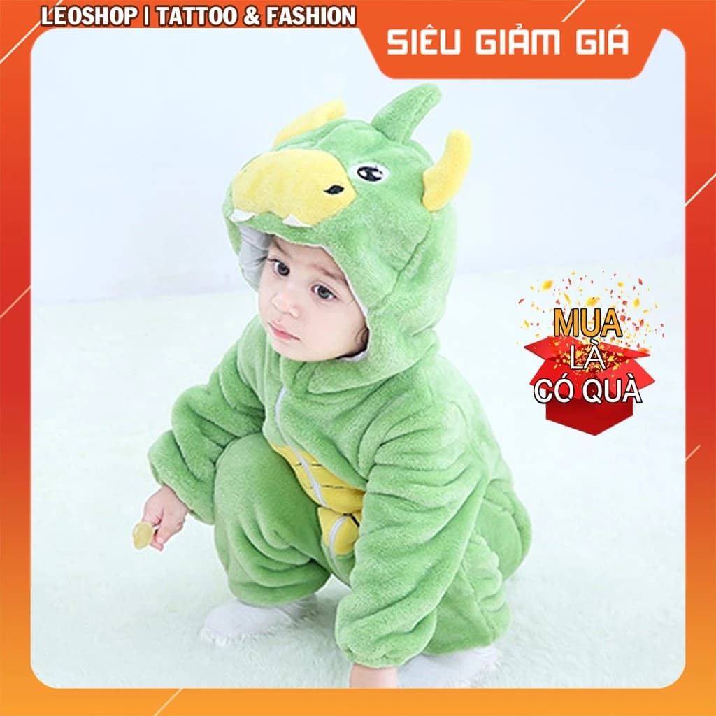 Bộ Đồ Thú Trẻ Sơ Sinh Khủng Long Xanh - Chất Nhung Mịn Cao Cấp [FREESHIP]