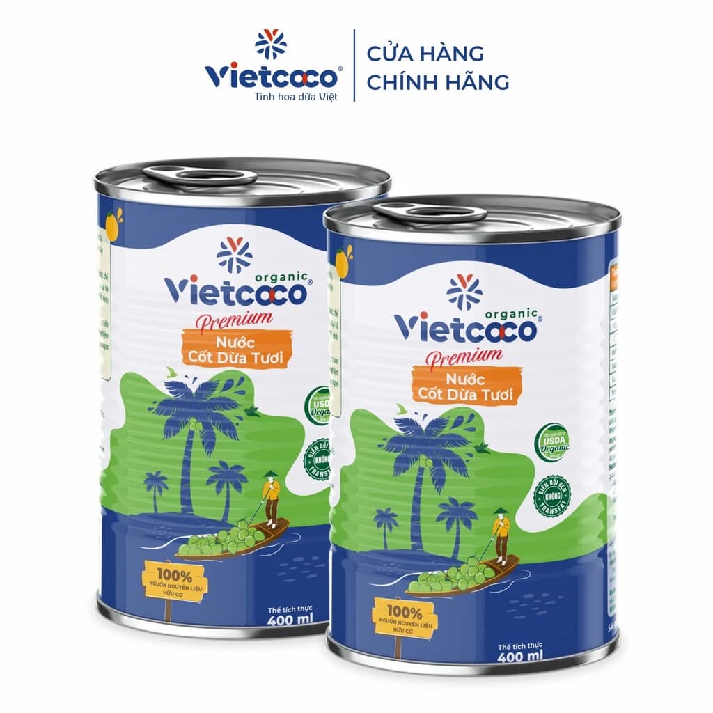 [COMBO 2 LON] Nước cốt dừa tươi ORGANIC Vietcoco - Lon 400ml