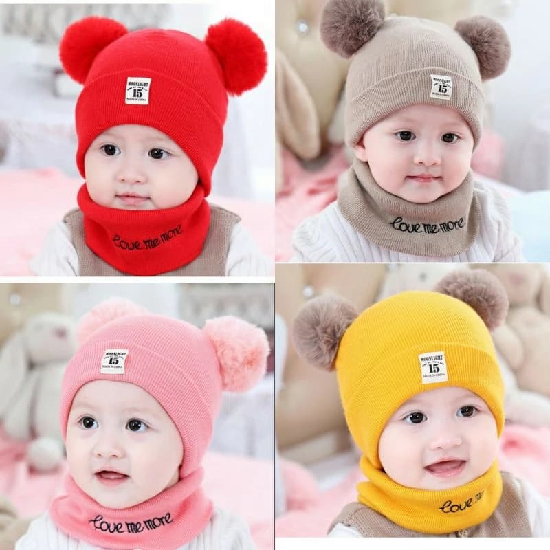 Sét mũ kèm khăn cho bé sơ sinh_dưới 2 tuổi hàng Quảng Châu