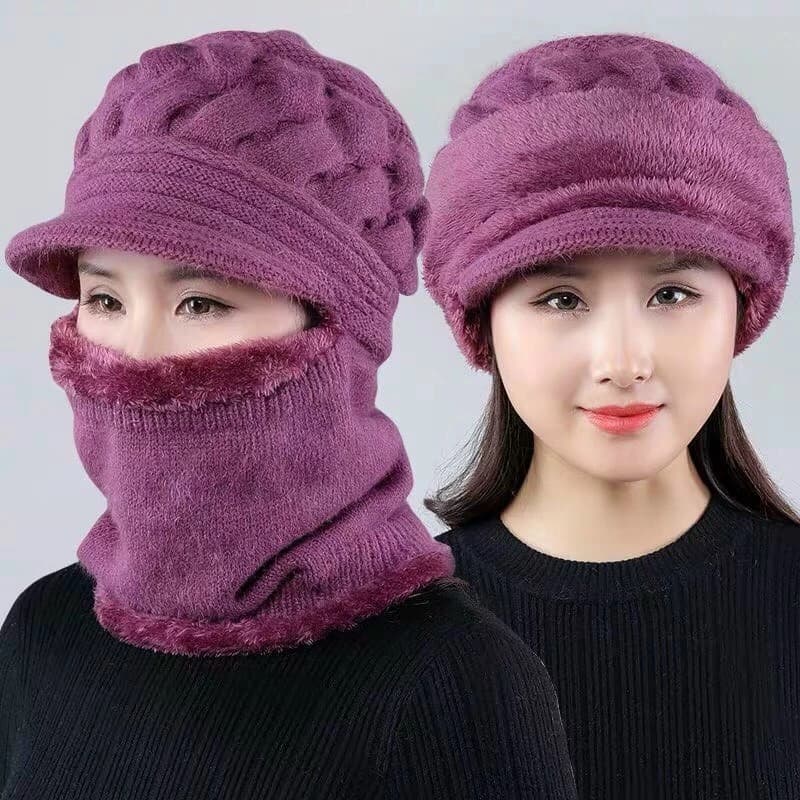 Mũ len kèm khăn choàng cổ giữ ấm mùa đông cho nữ