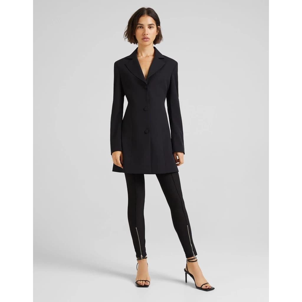 BERSHKA Đức - Áo đầm vest đen hở lưng thắt dây hai lớp có độn vai auth chính hãng có sẵn size XS - M 6377/168 váy