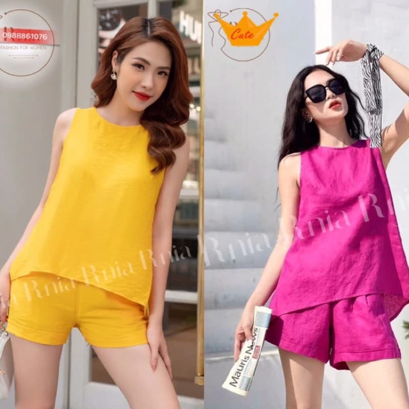 Bộ đũi nữ, sét đũi nữ, Bộ mặc nhà nữ áo sát nách quần đùi chất đũi tơ mền mịn cực mát thấm hút mồ hôi 5 màu cực hót
