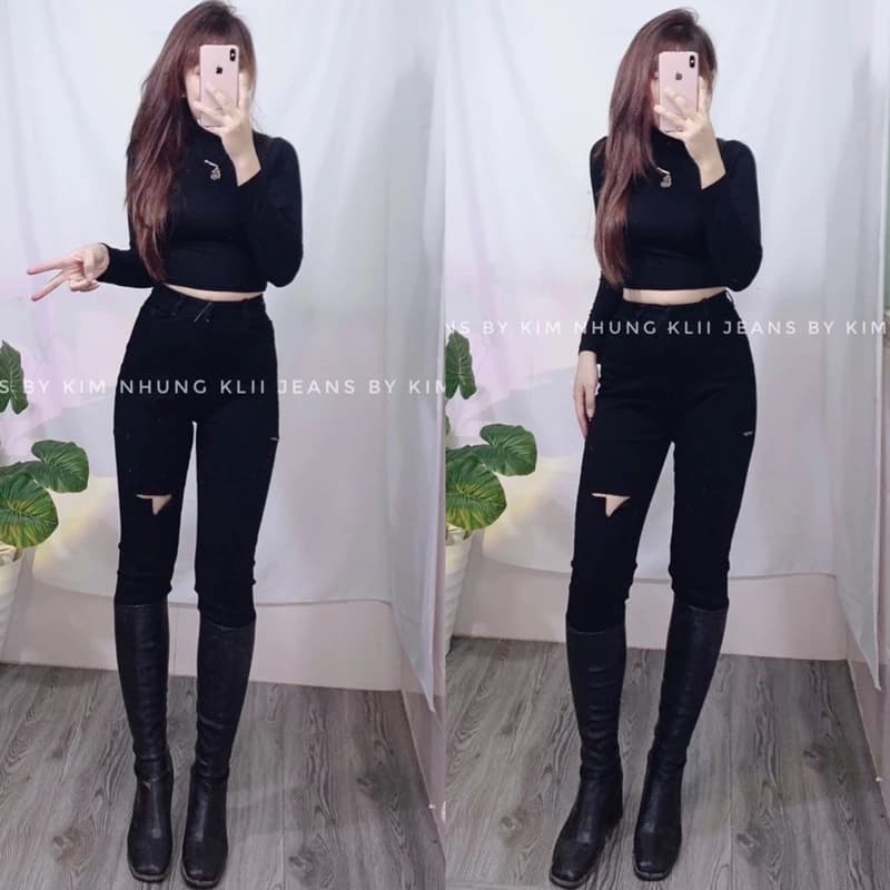 [ Hình thật] Quần jeans ôm rách đùi hông đẹp💯 ảnh do shop chụp