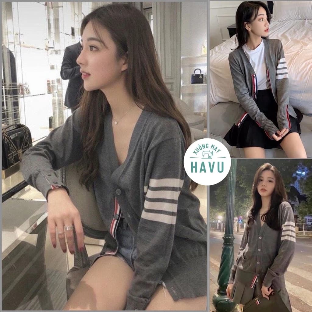 Áo khoác nỉ cadigan chất tăm in 4 vạch mềm mịn