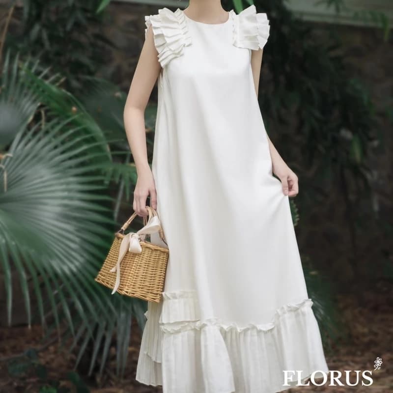 [FLORUS] - Đầm Maxi Nữ Tiểu Thư Chất Đẹp, Maxi Trắng Baby Doll Deloite Dress - Freesize