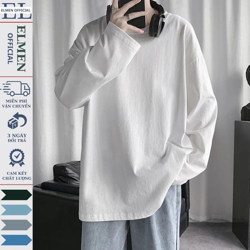 áo phông trơn tay dài SuD01 phom rộng dáng unisex trend 2022
