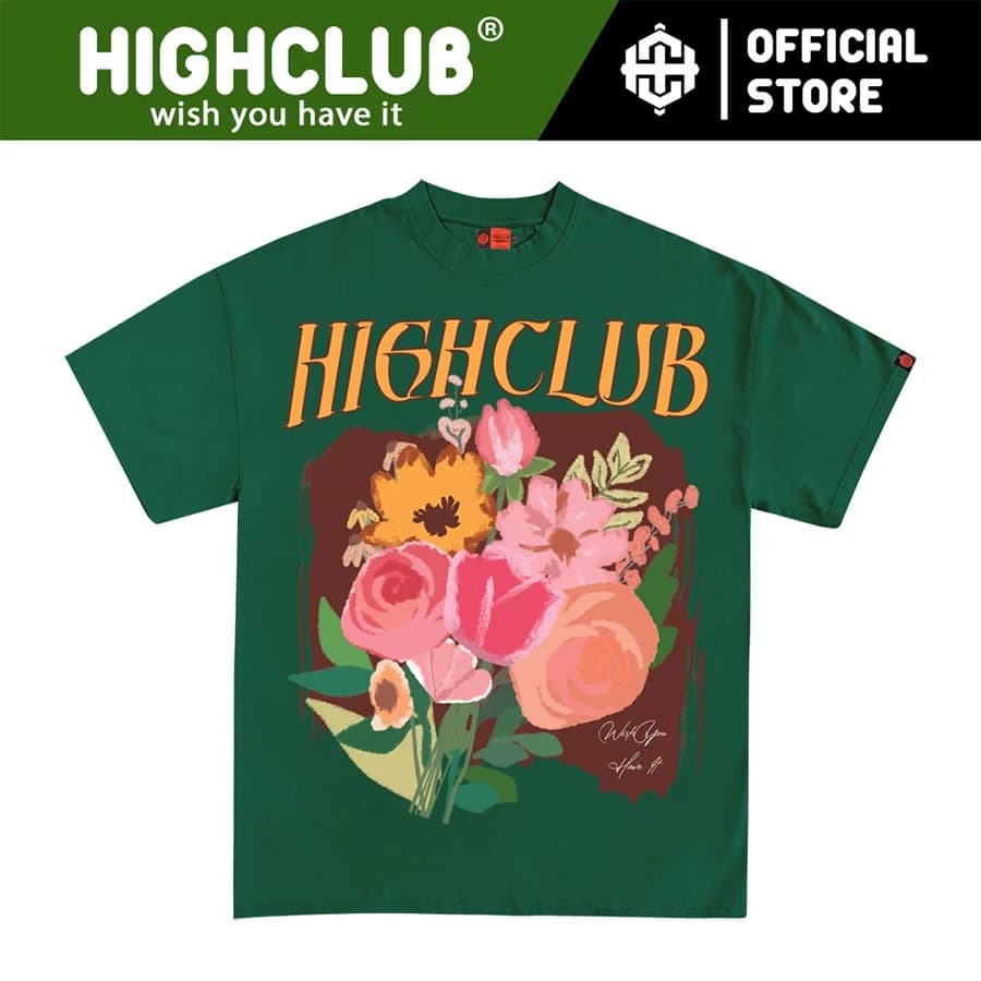 Áo Thun THE FLOWERS Tay Lỡ Unisex Nam/Nữ XANH LÁCổ Tròn - HIGHCLUB Brand Chính Hãng