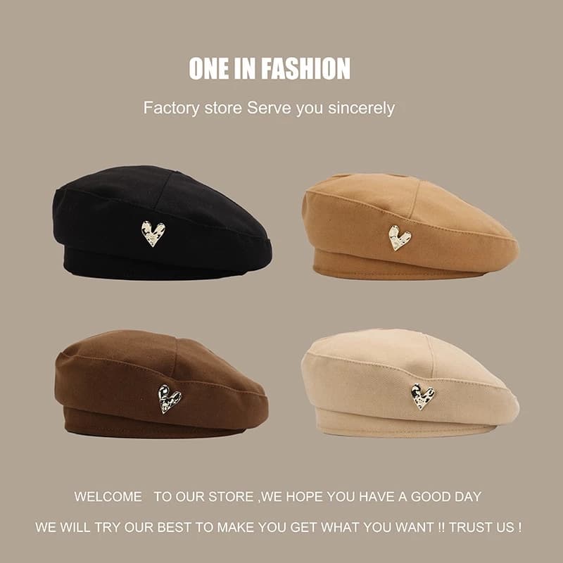 Mũ Nồi Mũ Beret Hình Trái Tim nổi thời trang Vintage phong cách Hàn Quốc