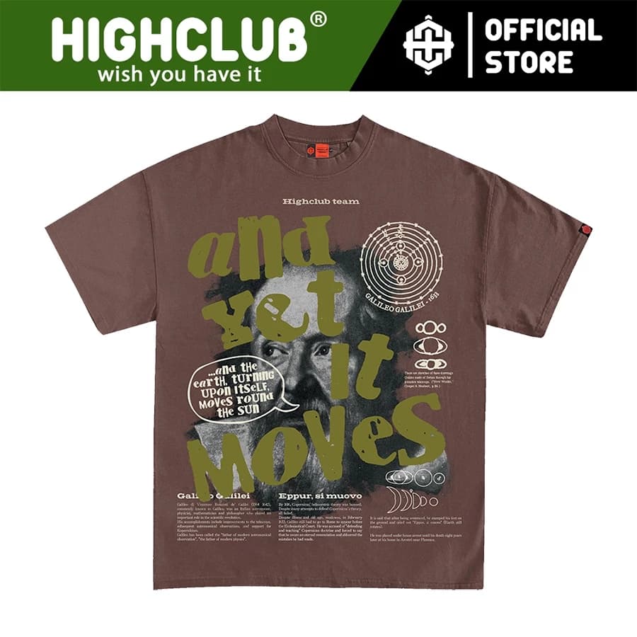Áo Thun GALILEO Tay Lỡ Unisex Nam/Nữ NÂU Cổ Tròn - HIGHCLUB Brand Chính Hãng
