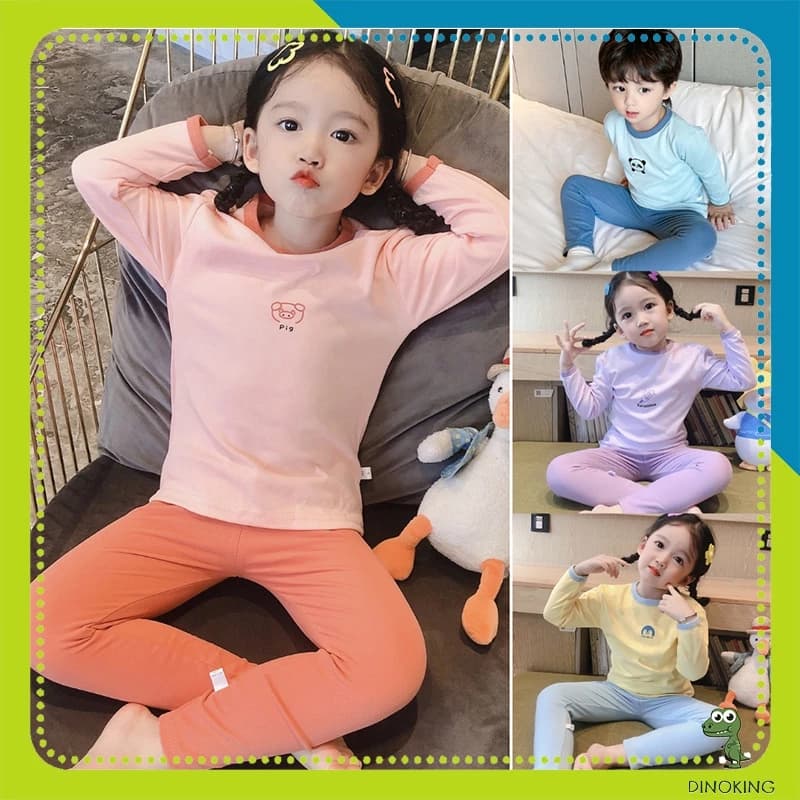 Bộ thu đông bé trai bé gái DINOKING Đồ bộ dài tay cho bé chất cotton nỉ cao cấp dày mịn Bộ ngủ thu đông trẻ em 2-8T DB23
