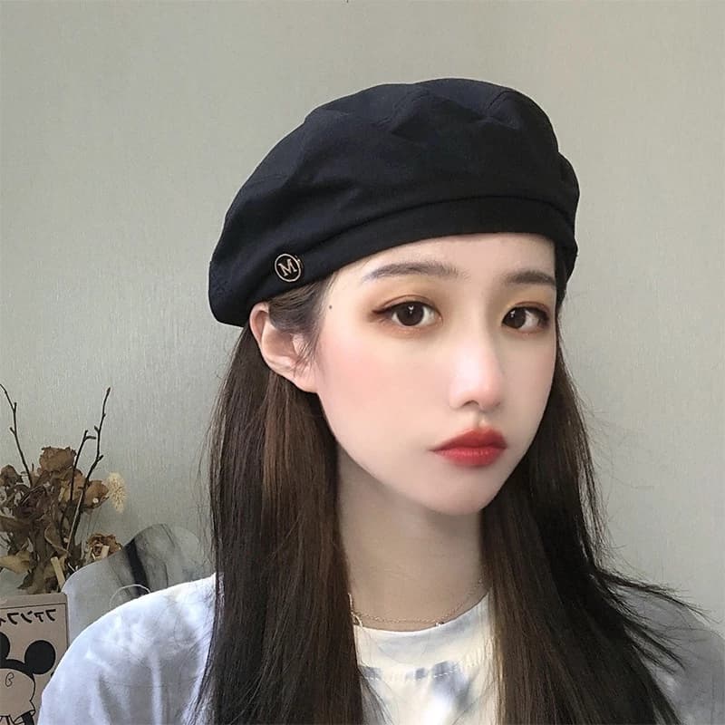 Mũ nồi beret chữ M hàn quốc chất kaki nhiều màu