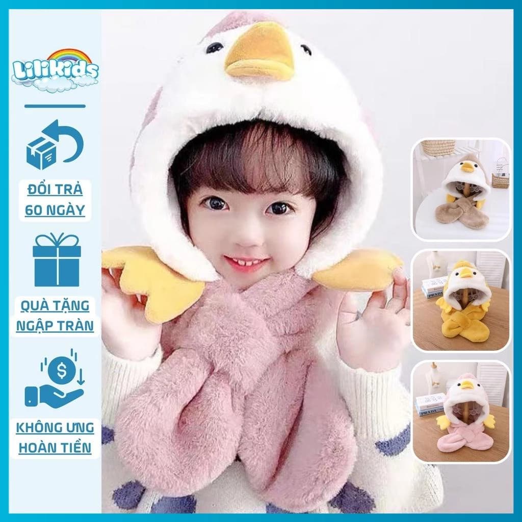 Mũ chùm đầu liền khăn cổ siêu ấm cho bé 1-5 tuổi, mũ con vịt dễ thương