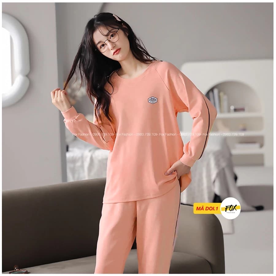 Đồ bộ Nữ dài tay thu đông Fox Đồ bộ nữ chất nỉ cotton co giãn 4 chiều, chống xù dáng thể thao