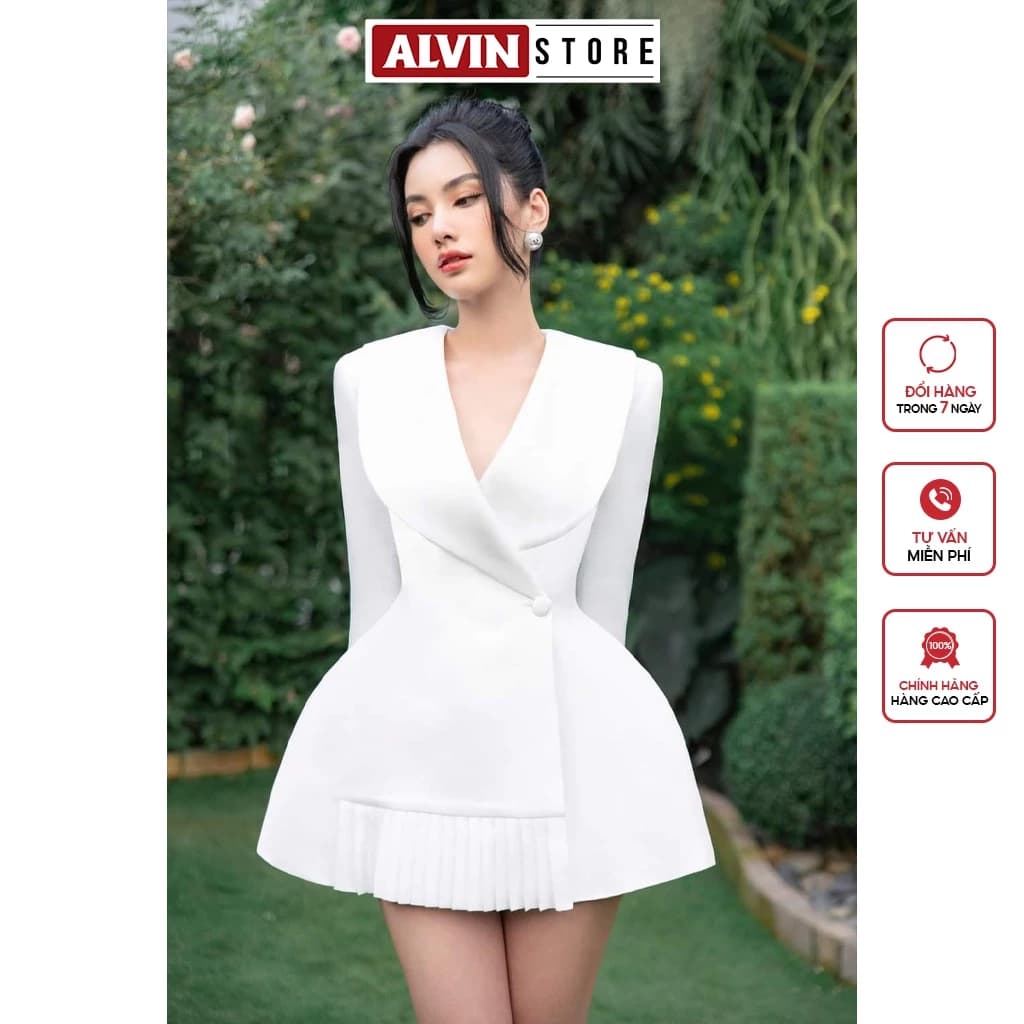 Set áo quần kiểu đầm vest dáng xòe xếp ly phối quần short ALVIN STORE 2930