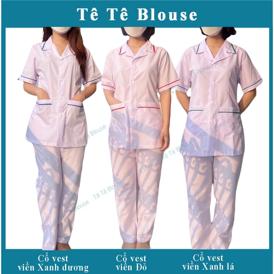 (Sẵn hàng) Bộ blouse trắng điều dưỡng có 3 màu viền dành cho dược sỹ, y tá Nam Nữ có bán lẻ Áo, Quần riêng [Xưởng may]