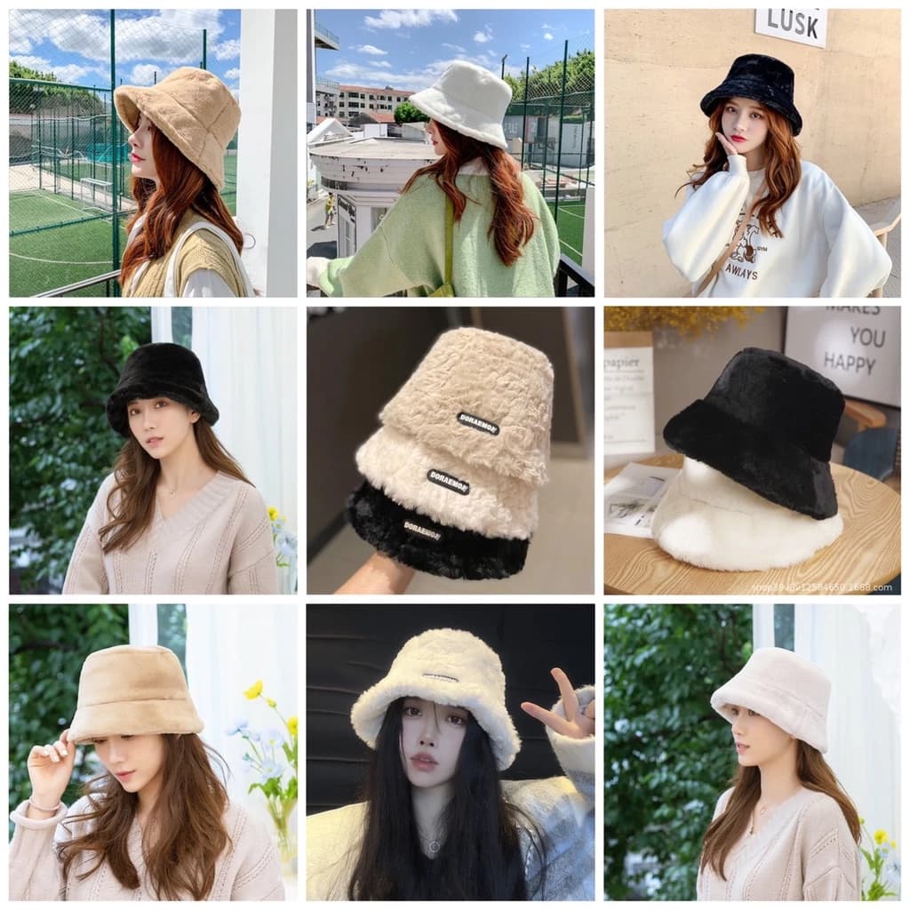 Mũ lông , mũ bucket lông cừu đơn giản phong cách hàn quốc
