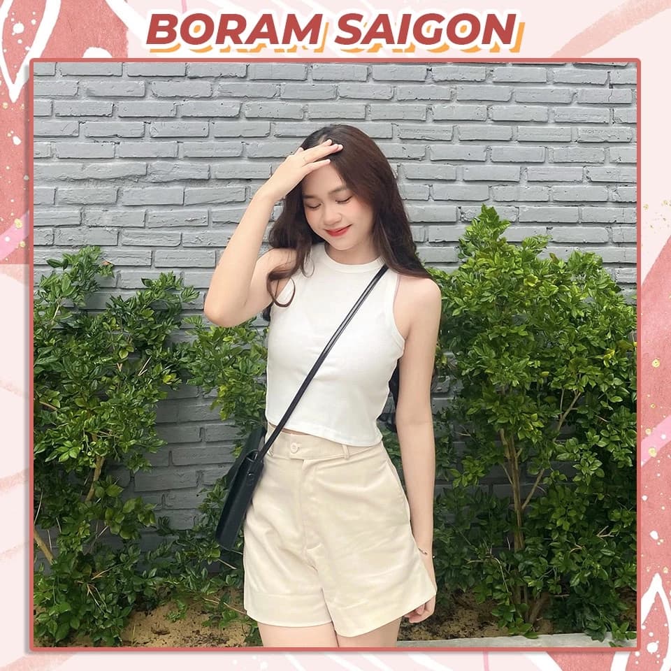 Áo croptop nữ sát nách ba lỗ thun không tay kiểu ôm body tank top vải cotton co giãn tốt BORAM SG