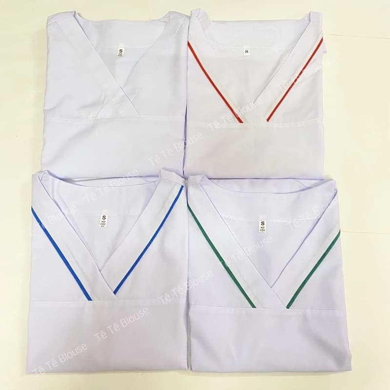 Bộ blu cổ tim có viền nam nữ cộc tay, bộ scrubs kỹ thuật viên cho điều dưỡng, dược sỹ, y tá, bác sĩ (có 3 màu lựa chọn)