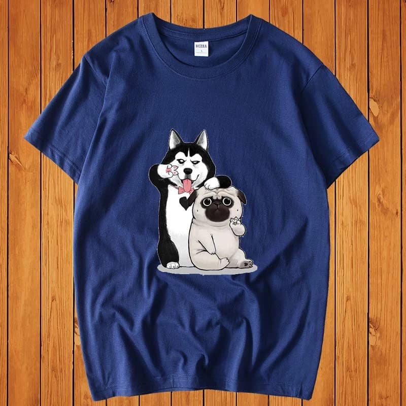 Áo Thun Nam Form Rộng HappyTee - Mẫu In Hình Husky Pug Ngộ Nghĩnh Chất Vải Cotton 100 Màu Đỏ,Trắng,Đen,Xanh Navi