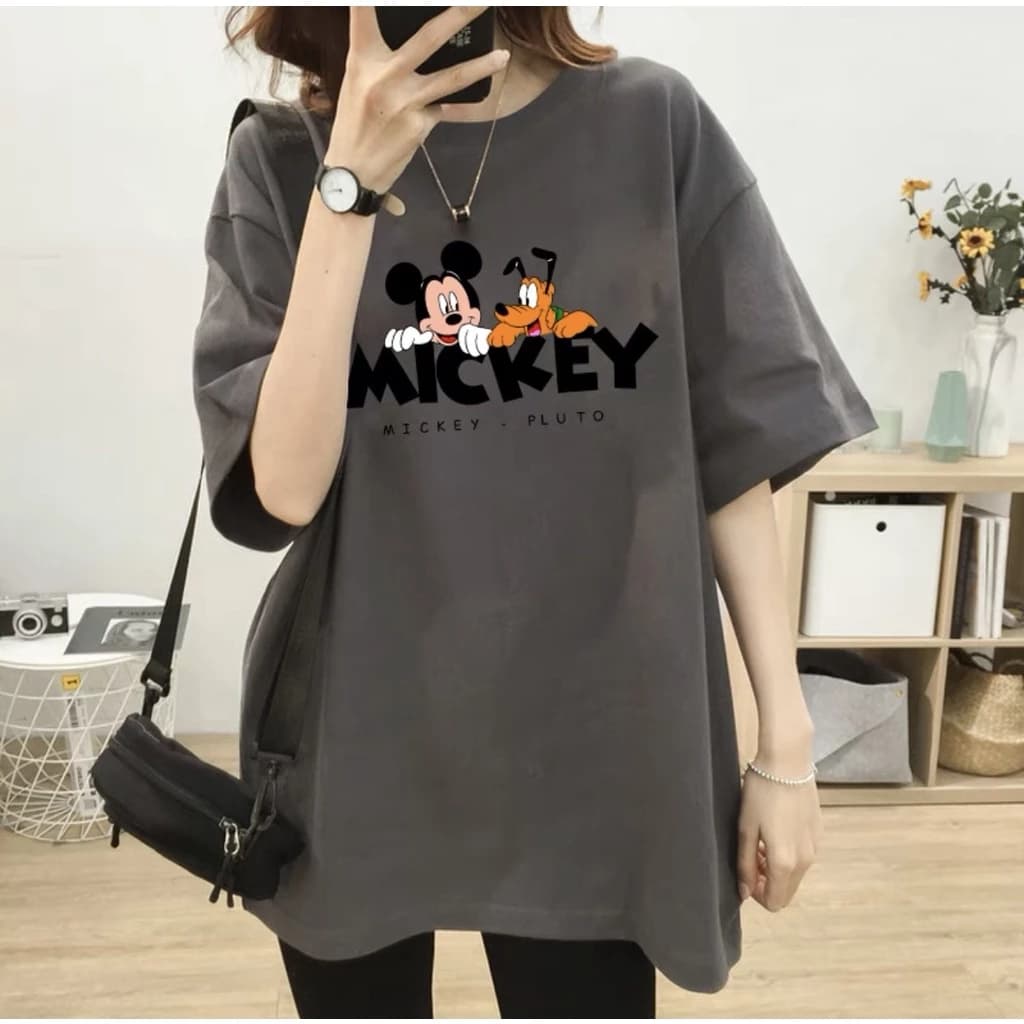 Áo thun phông nữ nam form rộng KONOVA chất liệu cotton thoáng mát in hình mikey pluto