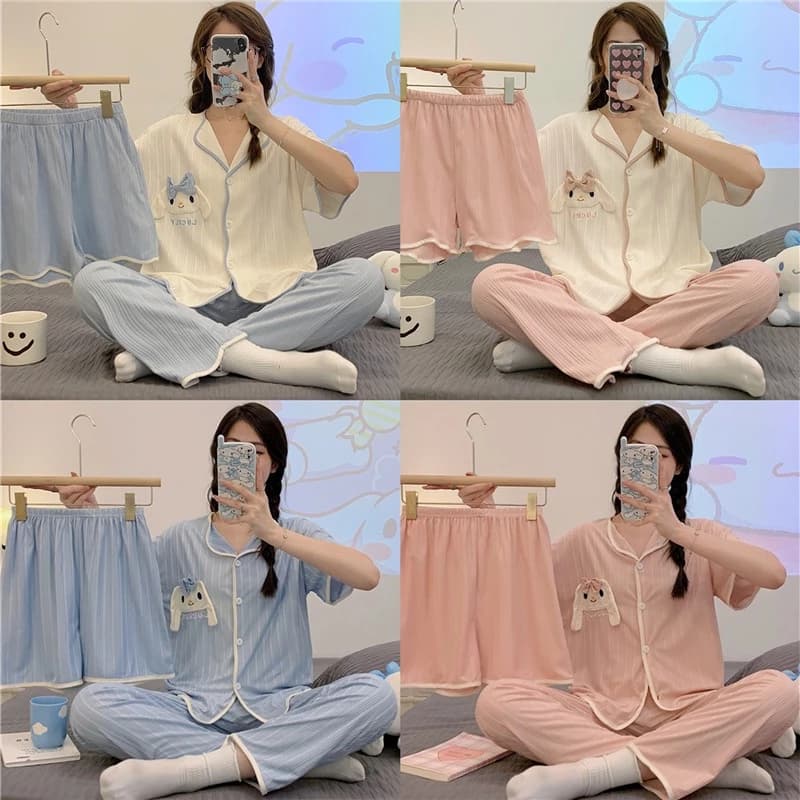 Váy Ngủ	Pyjama Bộ Đồ Ngủ Ba Mảnh Áo Cardigan Tay Ngắn Quần Dài luyoo32 Thời Trang Mùa Hè Cho Bạn Gái