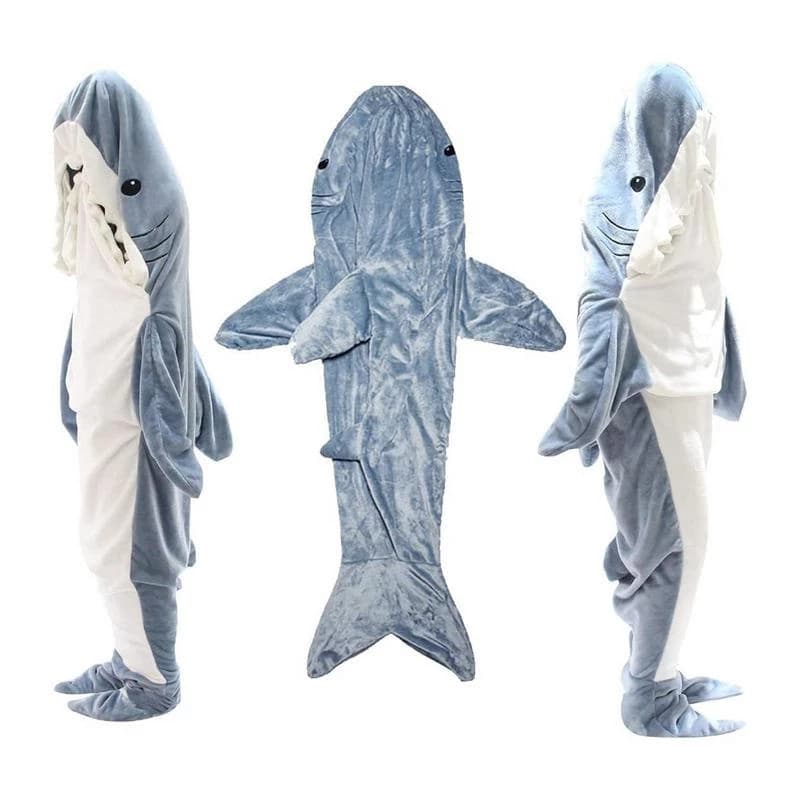 Hoạt Hình Mềm Mại Flannel Cá Mập Chăn Sleewear Bộ Đồ Ngủ Chăn Mặc Được Cho Người Lớn Bộ Đồ Ngủ Chất Lượng Cao