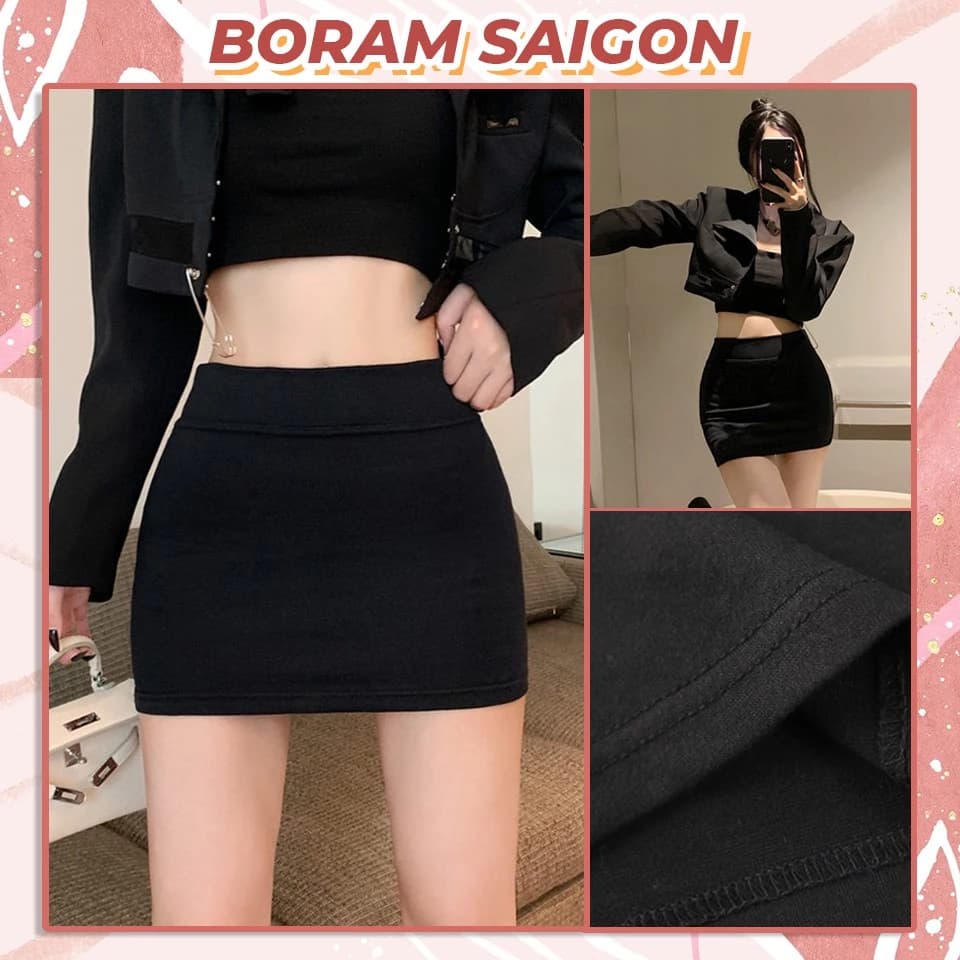 Chân váy body trơn tôn dáng, chân váy cạp cao dày dặn BORAM SG