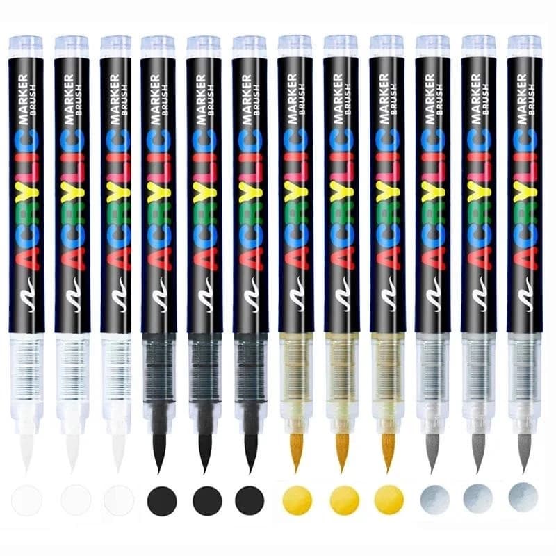 3 Bút Đánh Dấu Acrylic Bút Bàn Chải Trắng Đen Sơn Nghệ Thuật Bút Đánh Dấu