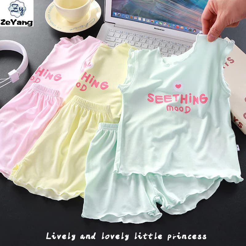 [ZY] 70-160 Hàng có sẵn cho trẻ em Modal Loungewear Bộ Vest thông thường Bộ đồ ngủ rộng rãi cho bé Quần áo trẻ em thời trang Vận chuyển nhanh