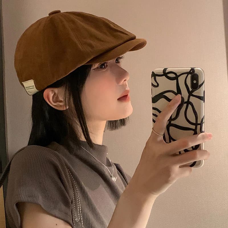 Nâu Ngược Mặc Beret Nam Nữ Phù Hợp Với Kẹp Độc Đáo Nhãn Chữ Hình Bát Giác Nón Văn Học Retro Họa Sĩ Newsboy Mũ