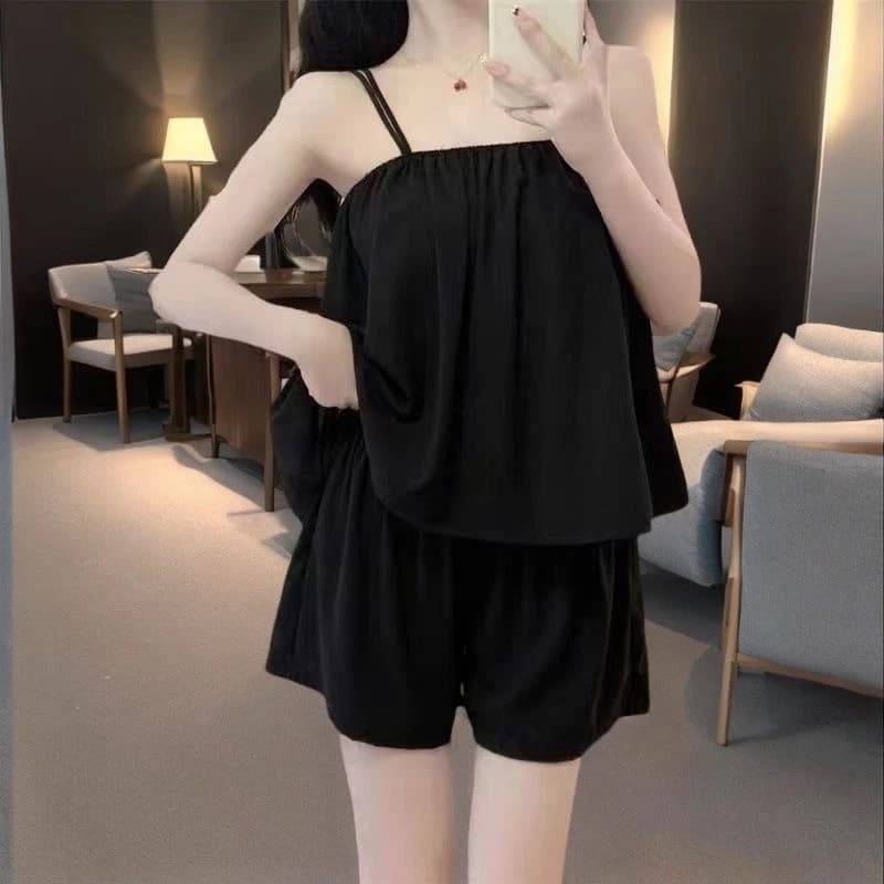 [Sẵn Sàng] Bộ Đồ Ngủ Nữ Sling Bộ Đồ Ngủ Bộ Đồ Ngủ Sinh Viên Mùa Hè Nữ Mặc Ngoài Nữ Người Đàn Ông Nhỏ Không Tay Đơn Giản Phong Cách Gợi Cảm Màu Trơn Size Lớn Loungewear Rời