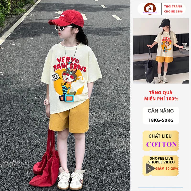 Bộ cộc tay bé gái, đồ bộ cho bé gái mùa hè, quần áo mùa hè cho bé gái mẫu Very size 18-50kg chất liệu cotton thoáng mát