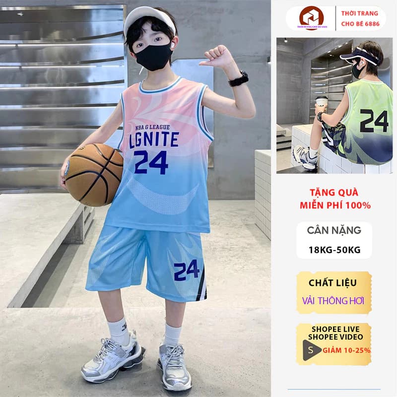 đồ bé trai, Bộ đồ mùa hè bé trai, set quần áo ba lỗ thể thao mẫu LG size 18-50kg vải thông hơi, Bộ quần áo trẻ em