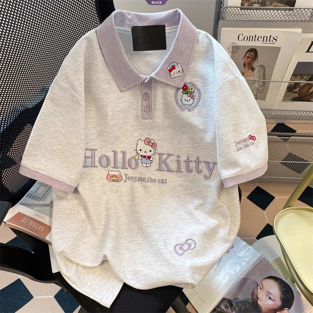 Áo thun ngắn tay Hello Kitty Hàn Quốc dành cho nữ mùa hè áo polo giảm tuổi dễ thương [BL]