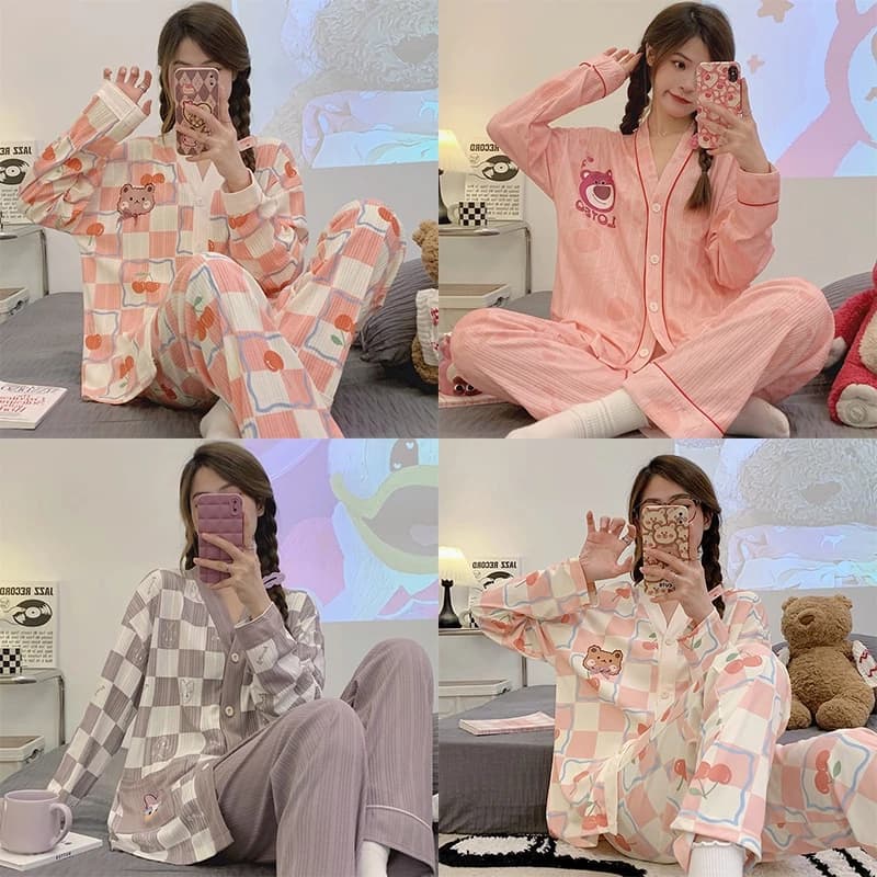 Bộ Đồ Ngủ Tay Dài Cổ Chữ v Phong Cách Phương Tây Dễ Thương Cao Cấp Cho Nữ [Lff08