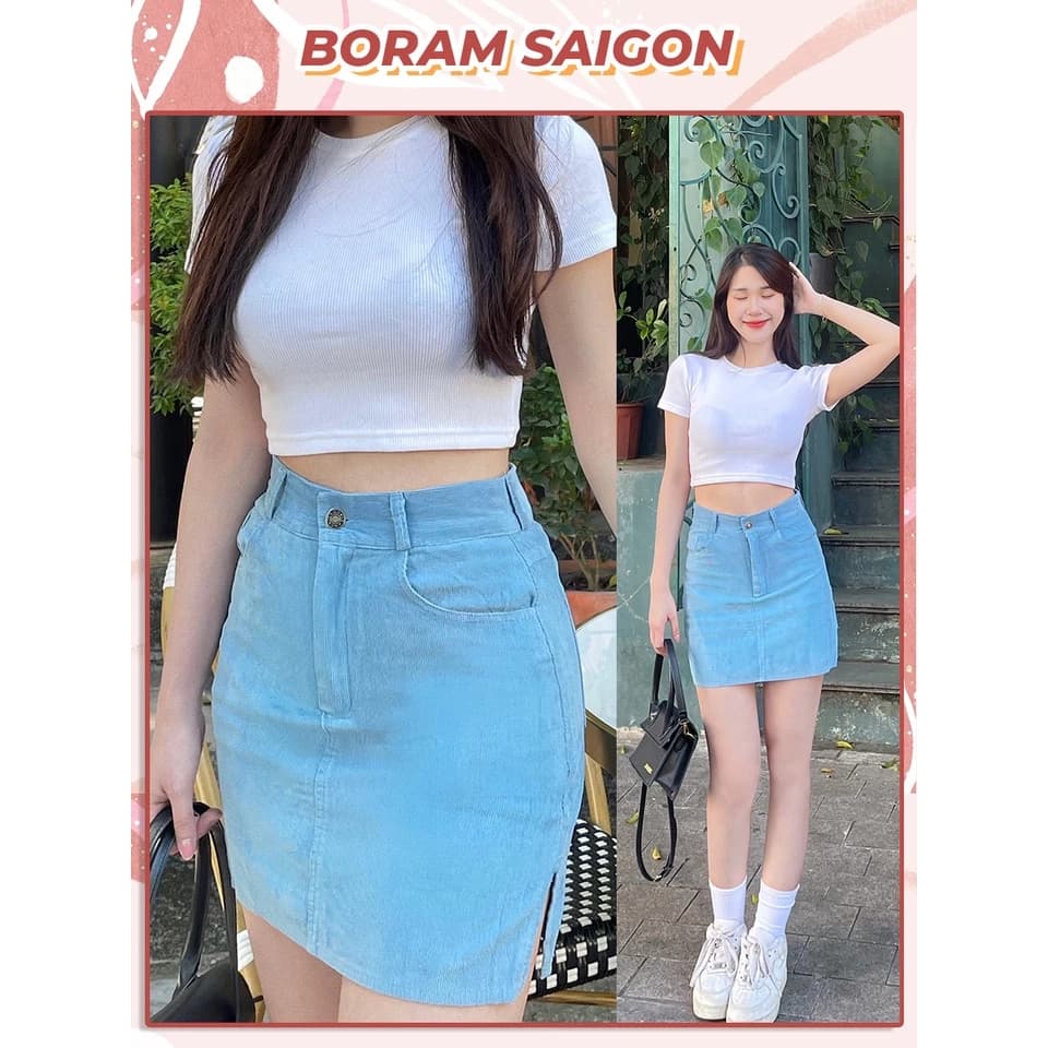 Chân váy chữ A nhung tăm, chân váy xẻ tà ôm body có quần bảo hộ BORAM SG