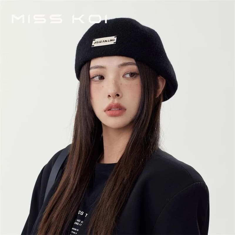 MISSKOI Retro Ngược Mặc Phía Trước Mũ Nữ Thu Đông Len Newsboy Beret Hợp Thời Trang Chu Vi Đầu Lớn Phong Cách Nhật Bản Mũ Họa Sĩ Nhỏ
