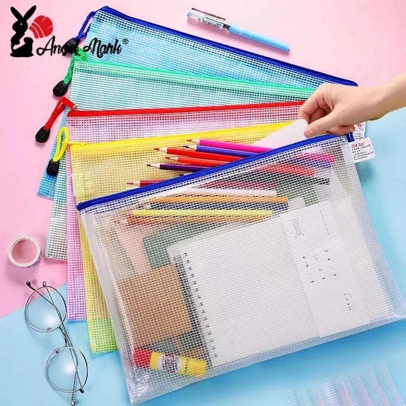 Angelmark A3 A4 A5 A6 Di Động Trong Suốt Một Lớp Lưới PVC Dây Kéo Túi Giấy Chống Thấm Nước Thư Mục Văn Phòng Sinh Viên Bài Thi Giấy Lưu Trữ Dữ Liệu Túi Thông Tin Tập Tin Văn Phòng Phẩm
