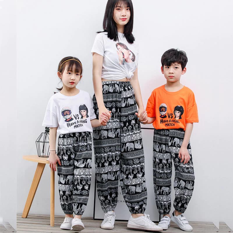 [ZY] 80-XXL Hàng có sẵn Quần thường ngày dành cho trẻ em Quần chống muỗi dài đến mắt cá chân thoáng khí dáng rộng Quần đi biển in hình cho bé Phiên bản Hàn Quốc Bloom