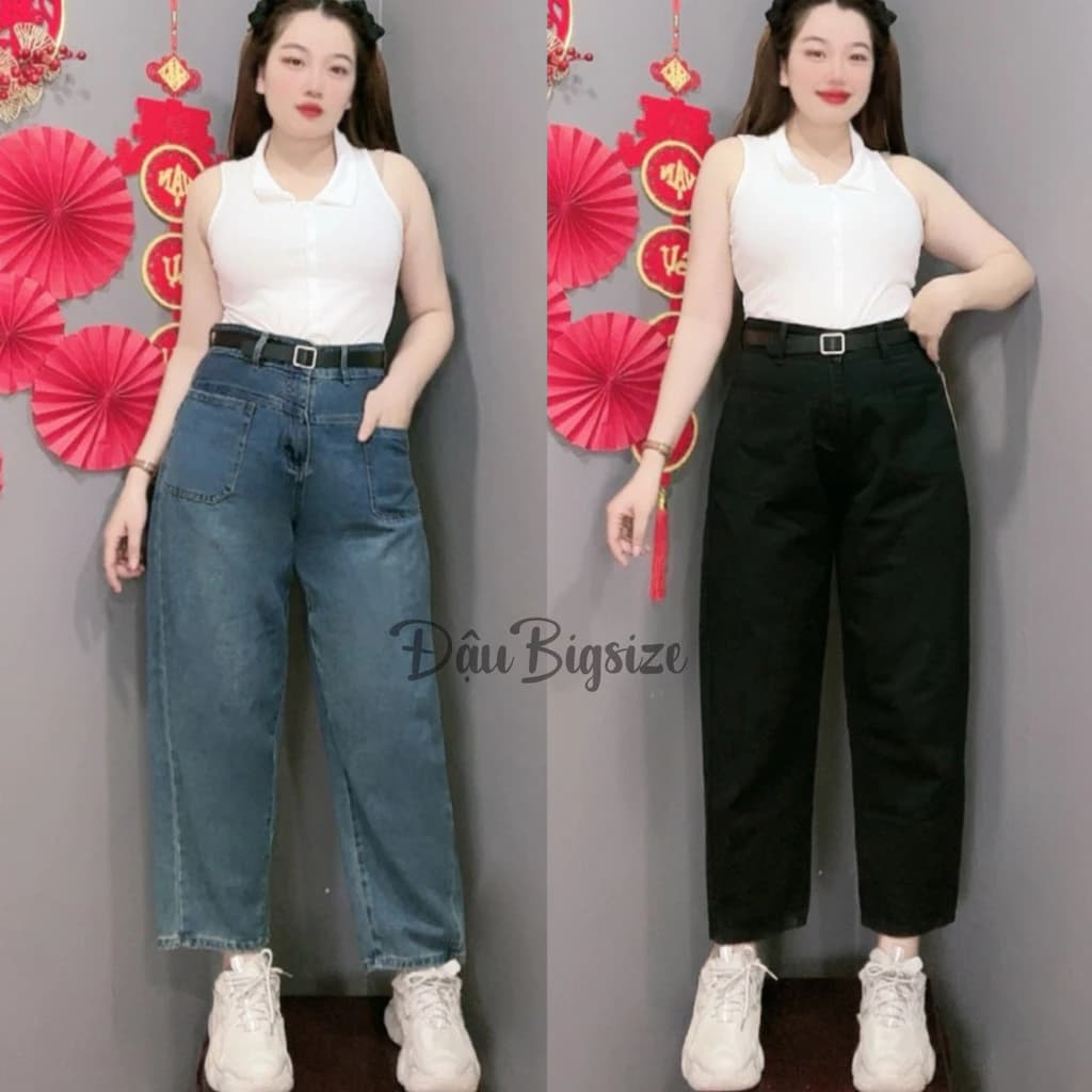 Quần Baggy Jean Nữ Bigsize Lưng Cao Phong Cách,Quần Bò Cạp Cao Vùa Phải Chất Bò Mịn Đẹp J8